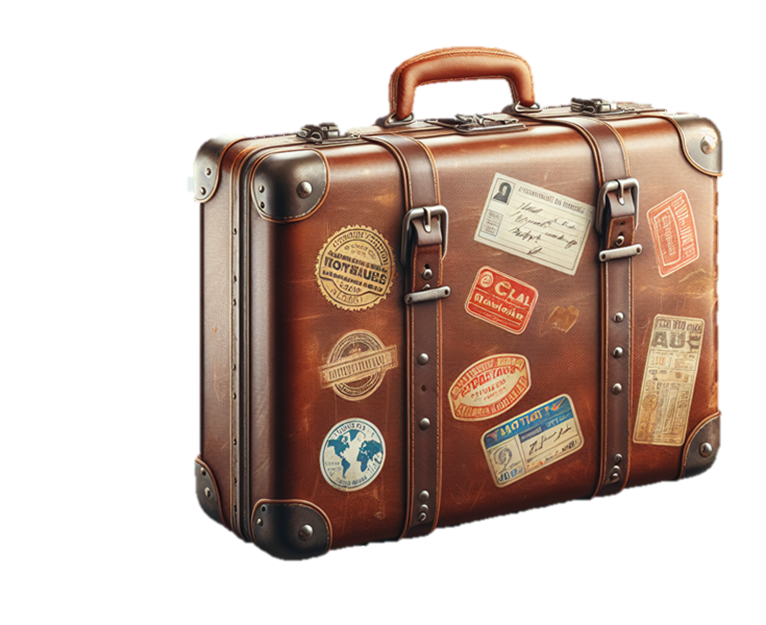 Travel suitcase with stamps